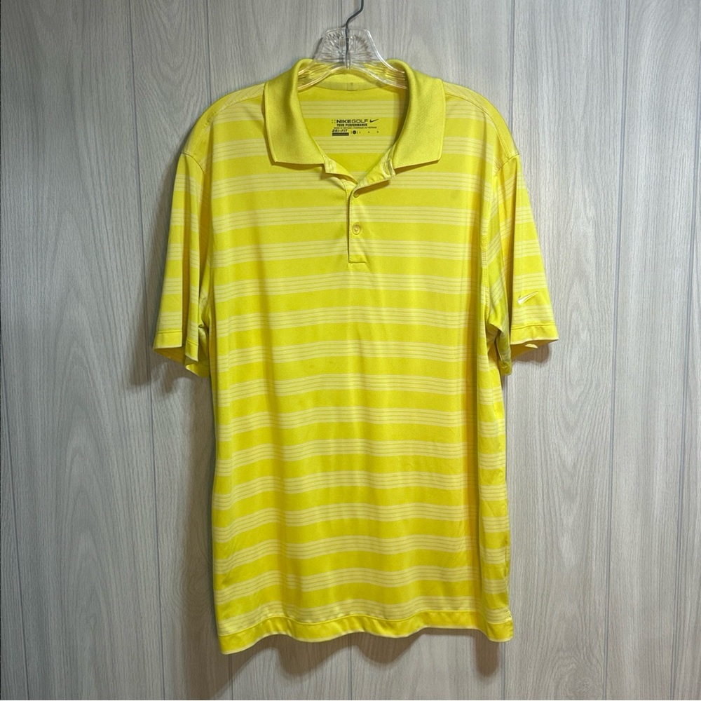 Nike Golf Dri-Fit Yellow And White Striped Polo Size Large